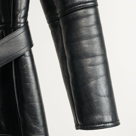 Balenciaga PF/19 Black Leather Shearling Belted Trench Coat - Picture 6 of 13